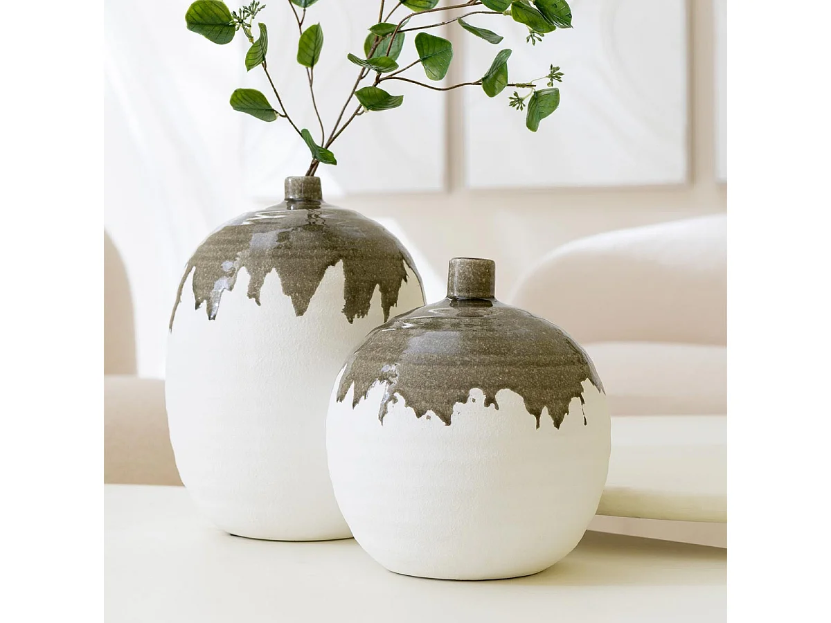 Vase Bouteille en Argile "Olea" 31cm Blanc & Vert
