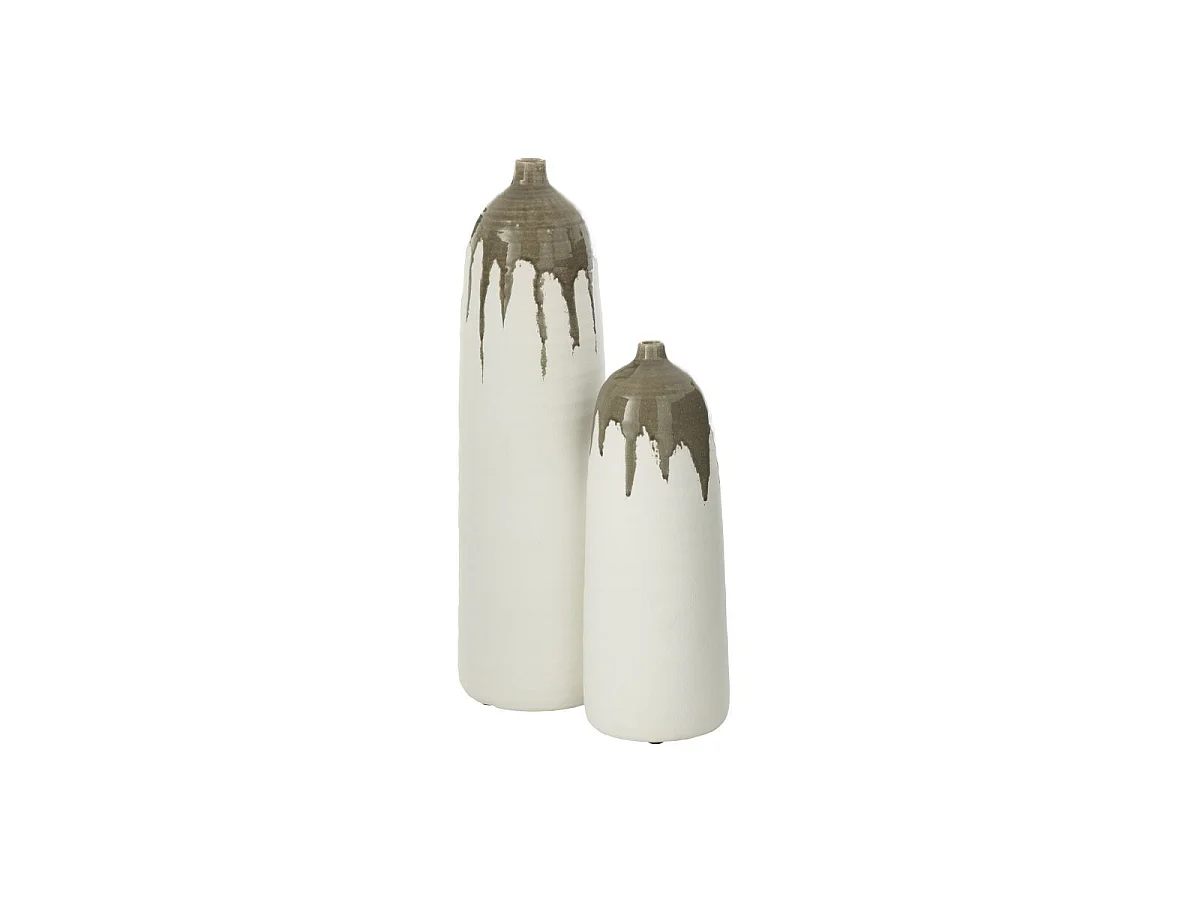 Vase Bouteille en Argile "Olea" 47cm Blanc & Vert