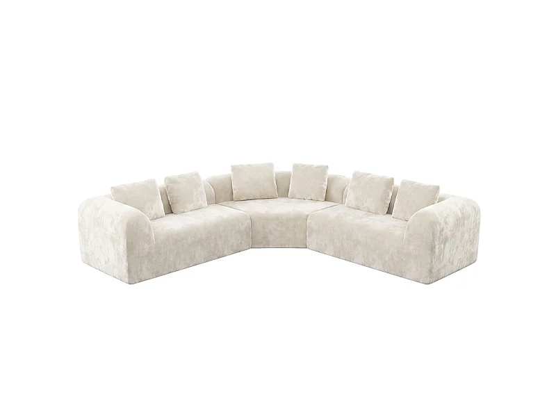 Canapé d'angle modulable en tissu chenille - Incurvé - avec 6 oreillers - 275x275x76cm - Beige