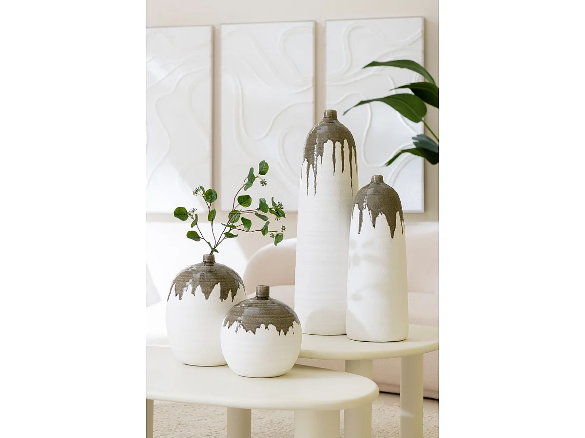 Vase Bouteille en Argile "Olea" 67cm Blanc & Vert