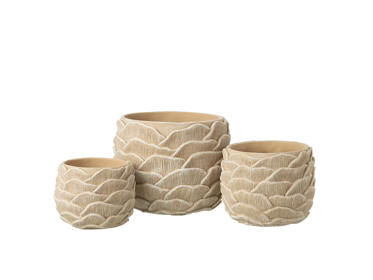 Cache-Pot Relief en Ciment "Fungo" 26cm Beige