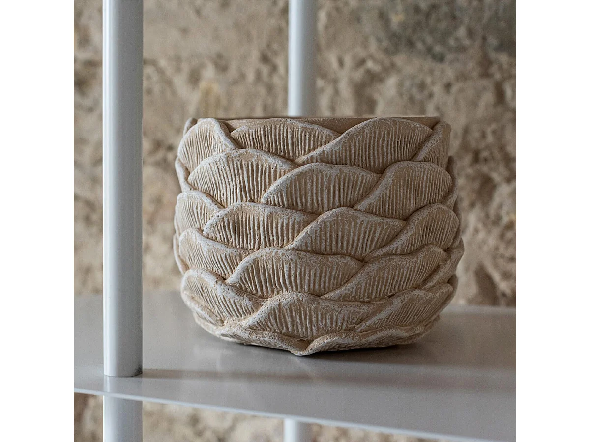 Cache-Pot Relief en Ciment "Fungo" 26cm Beige