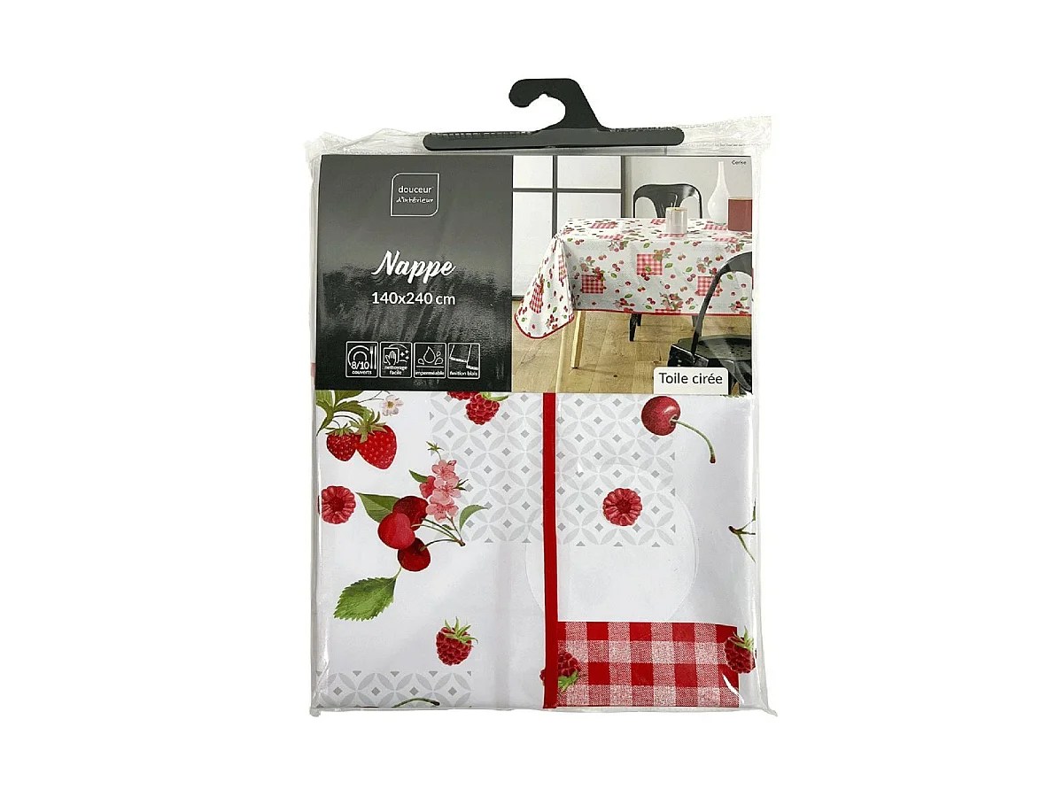 Nappe Toile Cirée "Cerise" 140x240cm Rouge