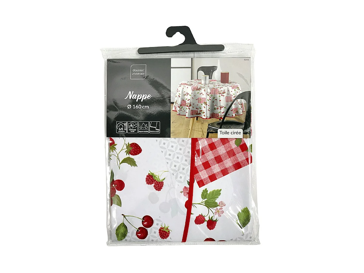 Nappe Toile Cirée Ronde "Cerise" 160cm Rouge