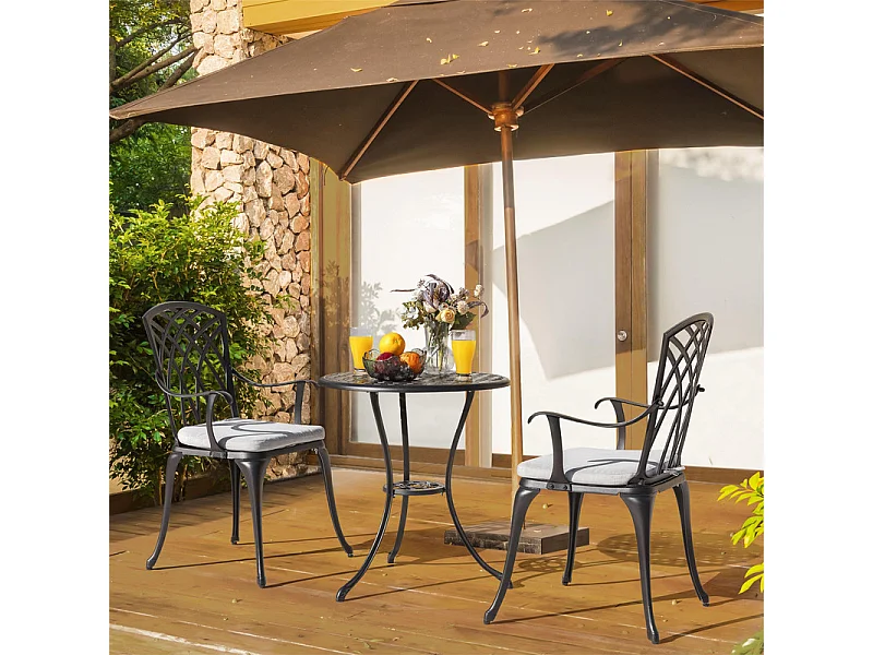 Avestar Ensemble bistro 3p alu moulé ext avec coussins