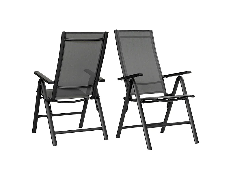 Lot de 2 chaises pliantes aluminium Textilène pour extérieur, dossier 7 positions