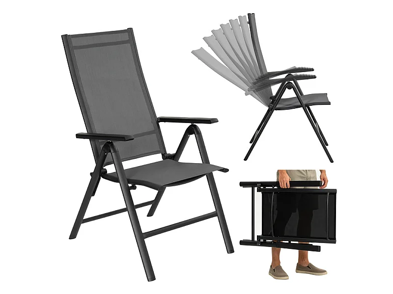 Lot de 2 chaises pliantes aluminium Textilène pour extérieur, dossier 7 positions