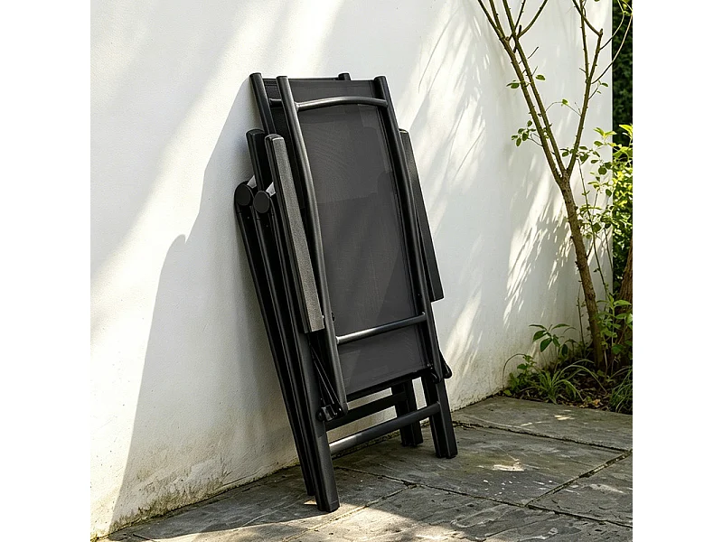 Lot de 2 chaises pliantes aluminium Textilène pour extérieur, dossier 7 positions