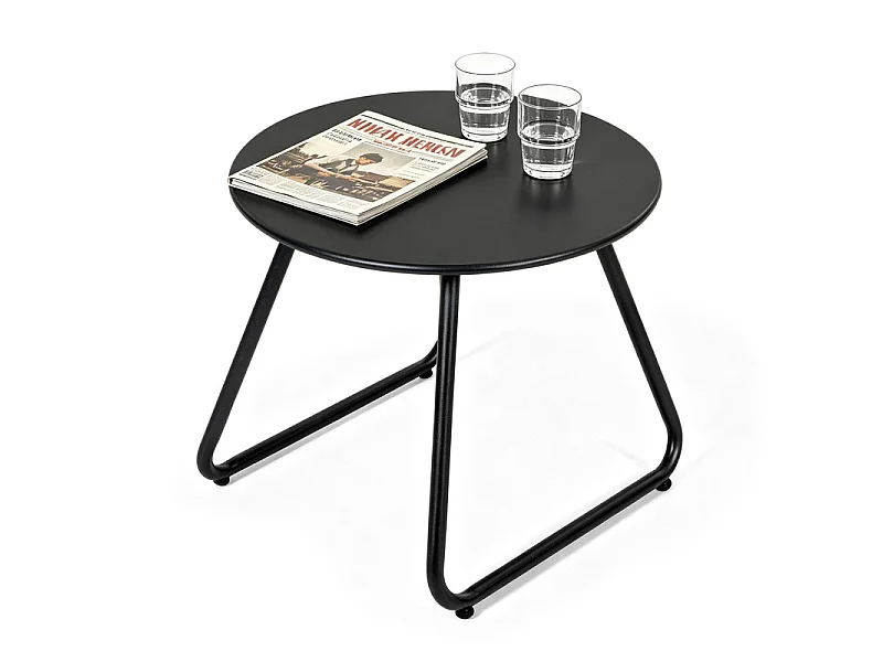 Table d’appoint ronde métal 45 cm, résistant aux intempéries, noir