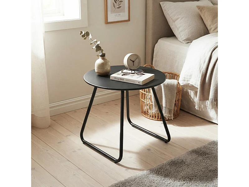 Table d’appoint ronde métal 45 cm, résistant aux intempéries, noir