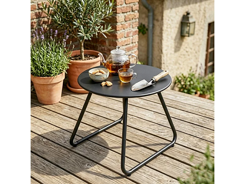 Table d’appoint ronde métal 45 cm, résistant aux intempéries, noir