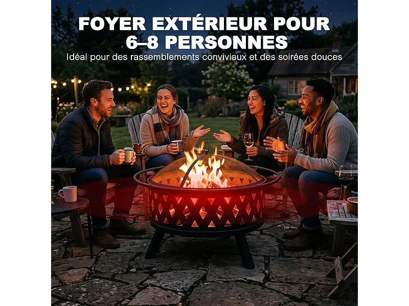 Foyer rond extérieur en métal avec housse, cadre résistant aux intempéries