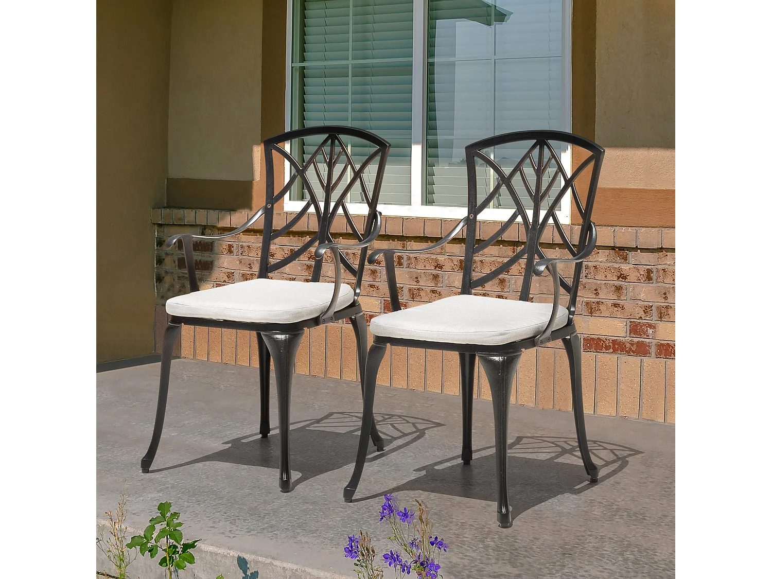 Avestar Lot de 2 coussins de chaise d’extérieur gris, 39x41x3 cm, avec sangles