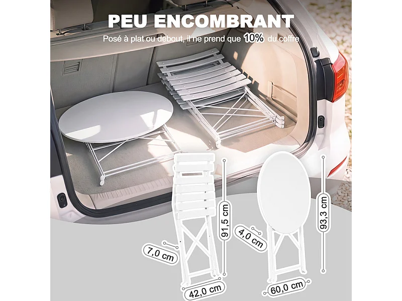 Avestar 3 pièces set bistro terrasse pliable blanc, métal rev. E