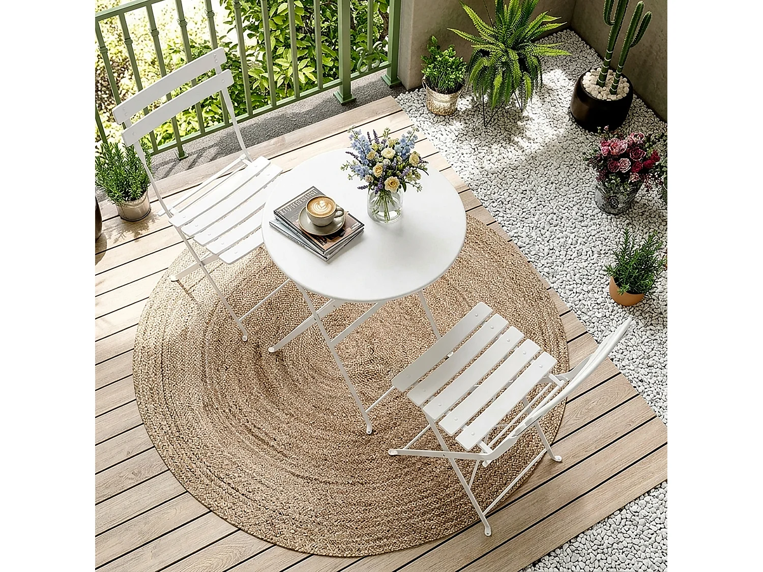 Avestar 3 pièces set bistro terrasse pliable blanc, métal rev. E