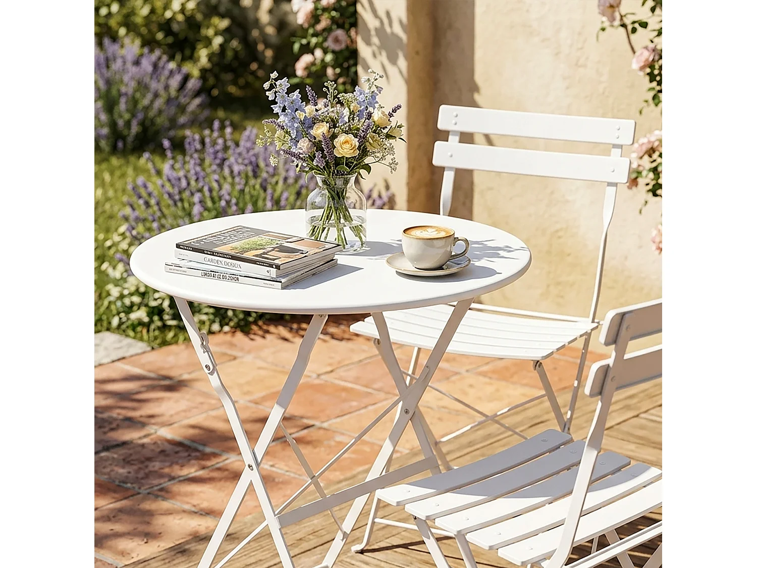 Avestar 3 pièces set bistro terrasse pliable blanc, métal rev. E