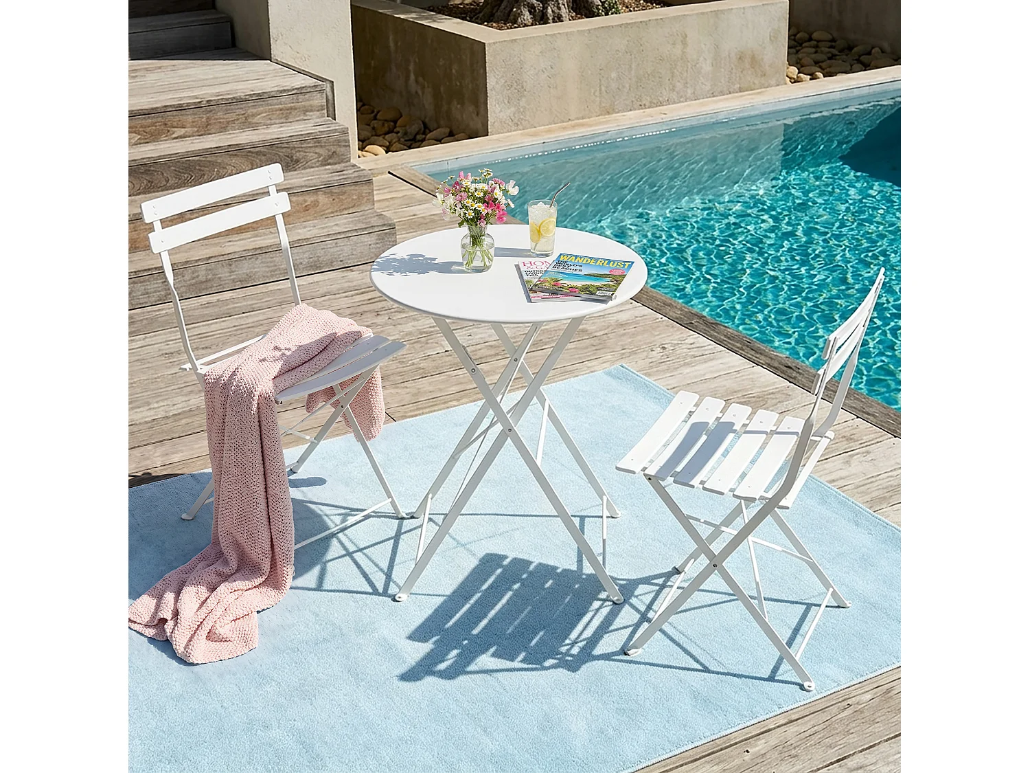 Avestar 3 pièces set bistro terrasse pliable blanc, métal rev. E