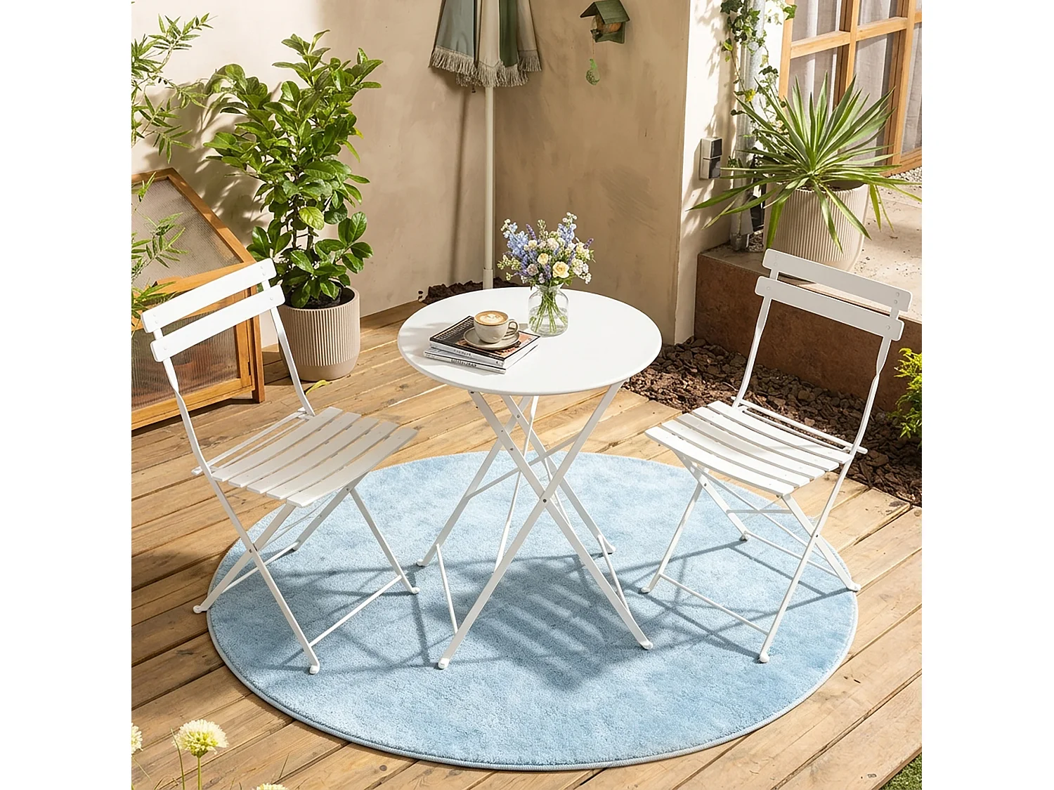 Avestar 3 pièces set bistro terrasse pliable blanc, métal rev. E
