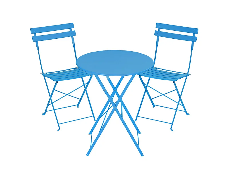 Avestar 3 pièces set bistro terrasse pliable bleu, métal rev. E