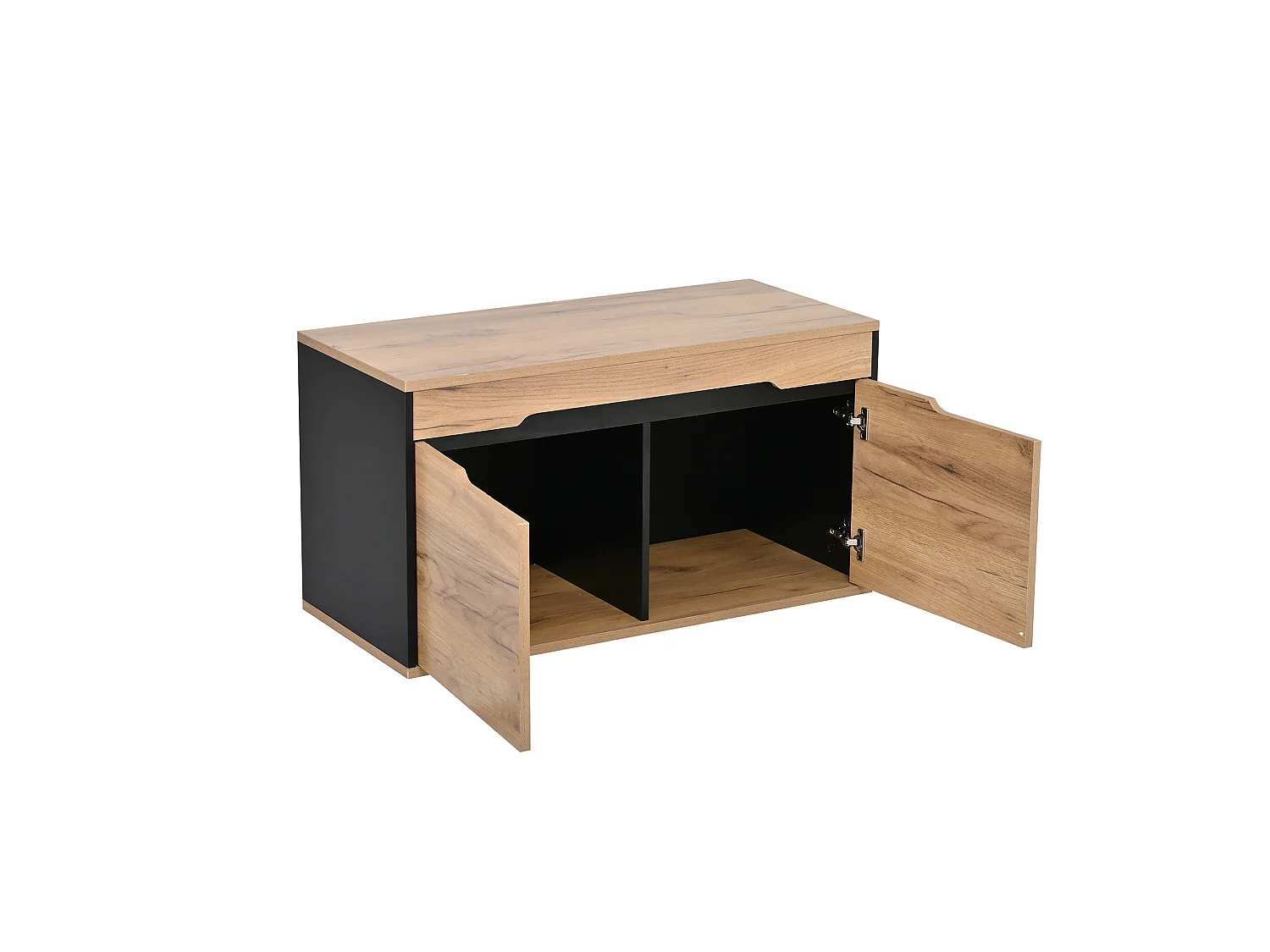 Shoe cabinet with bench, mirror, hanging rail, 4 doors, 1 drawer and 4 hooks - MDF/particleboard - 156x36x176cm - Black and wood