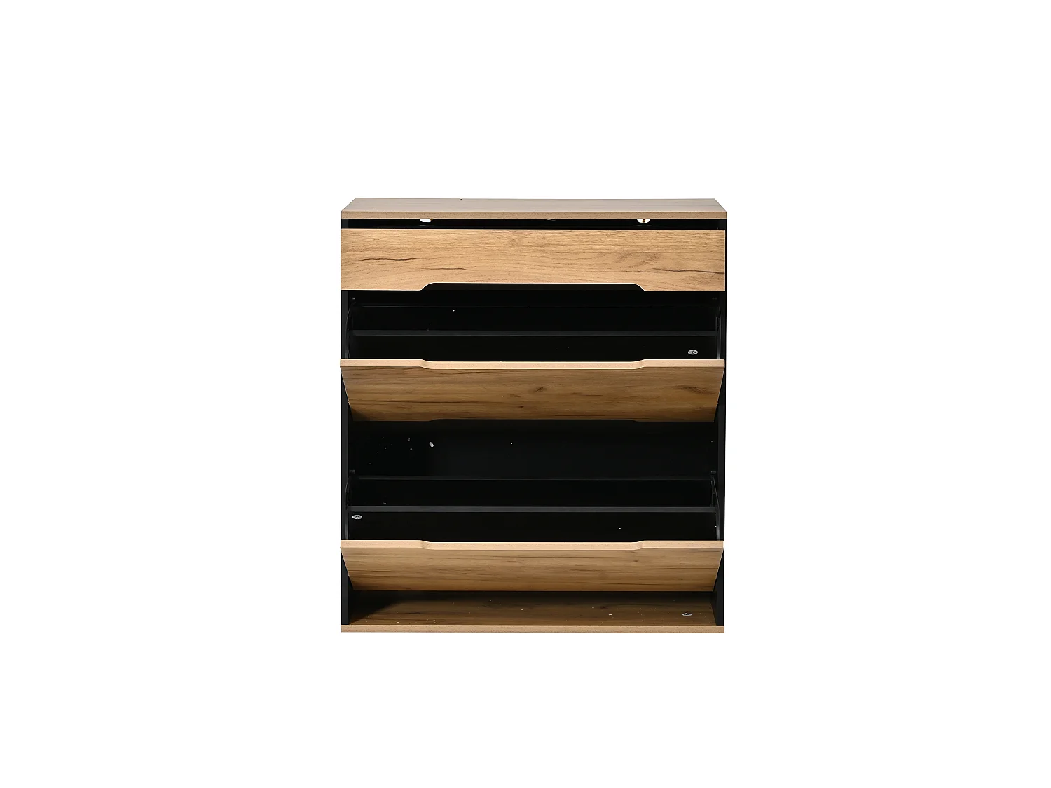 Shoe cabinet with bench, mirror, hanging rail, 4 doors, 1 drawer and 4 hooks - MDF/particleboard - 156x36x176cm - Black and wood