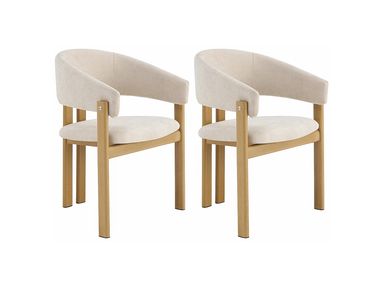 Set van 2 metalen stoelen imitatie hout - Met armleuningen - Metalen structuur - Linnen stof beige - Natuurlijk