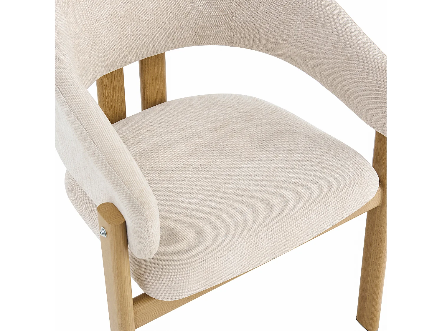 Set van 2 metalen stoelen imitatie hout - Met armleuningen - Metalen structuur - Linnen stof beige - Natuurlijk