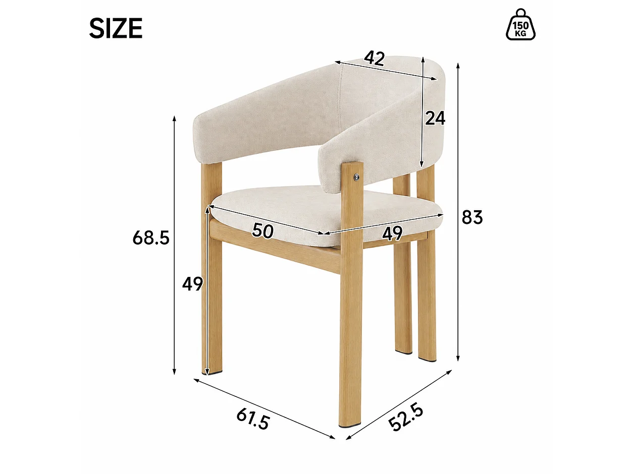 Set van 2 metalen stoelen imitatie hout - Met armleuningen - Metalen structuur - Linnen stof beige - Natuurlijk