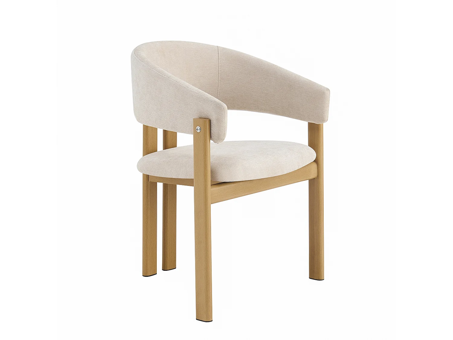Set van 6 metalen stoelen imitatie hout - Met armleuningen - Metalen structuur - Linnen stof beige - Natuurlijk
