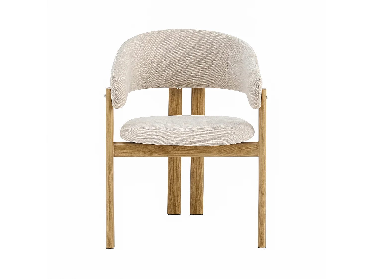 Lot de 4 chaises en métal imitation bois - Avec acoudoirs - Structure en métal - Tissu lin beige - Naturel