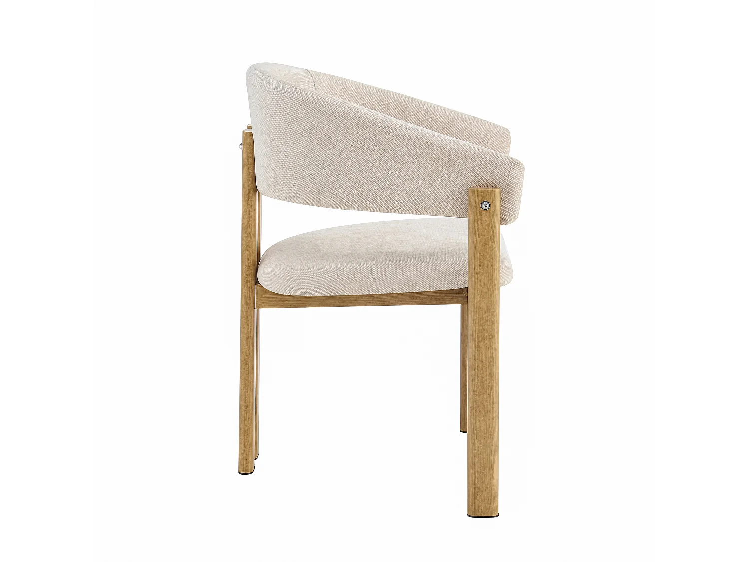 Lot de 4 chaises en métal imitation bois - Avec acoudoirs - Structure en métal - Tissu lin beige - Naturel