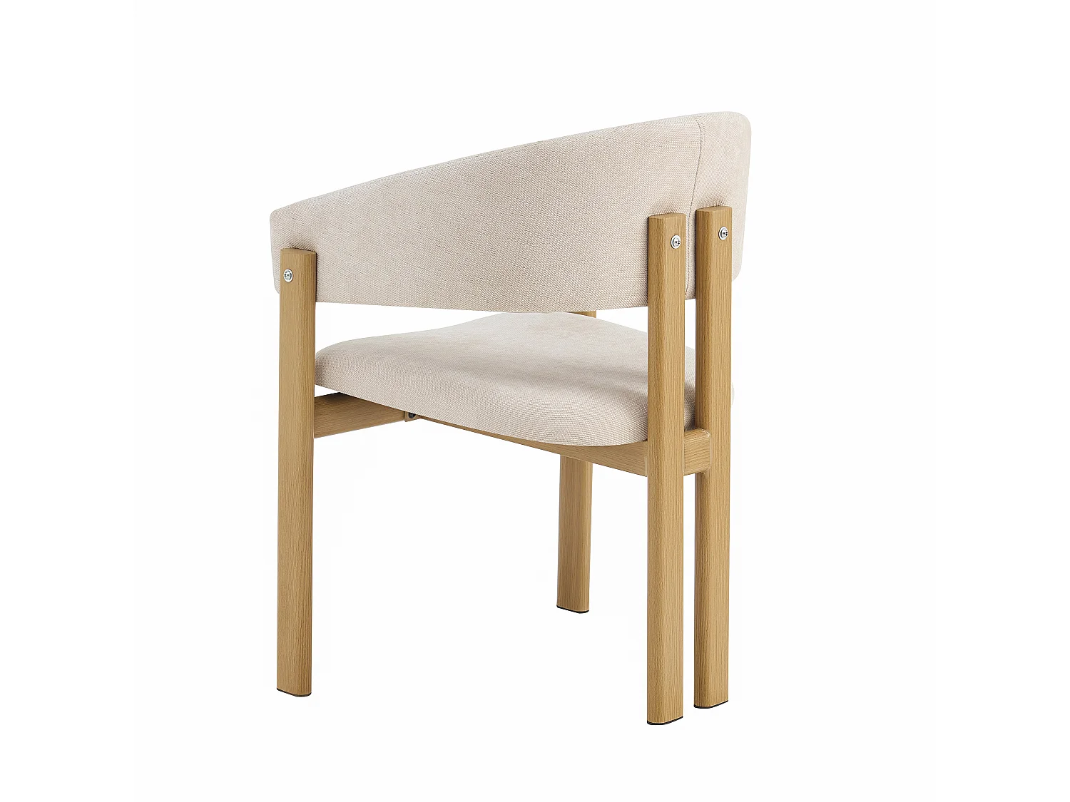 Lot de 4 chaises en métal imitation bois - Avec acoudoirs - Structure en métal - Tissu lin beige - Naturel