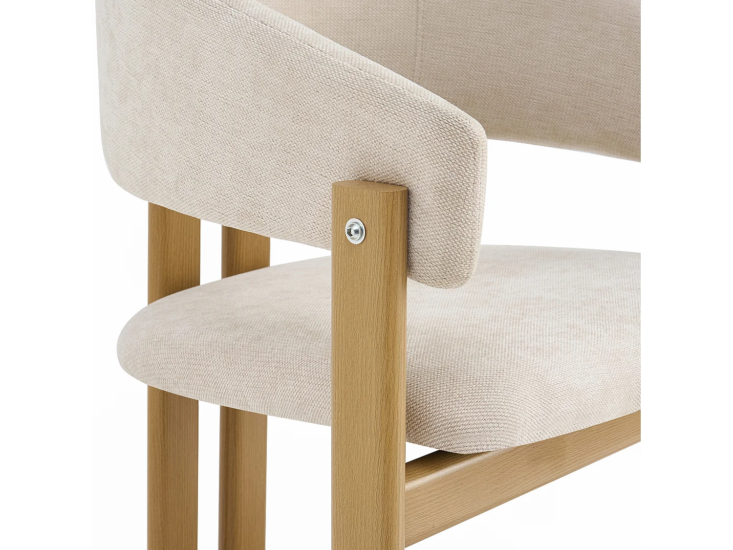 Lot de 4 chaises en métal imitation bois - Avec acoudoirs - Structure en métal - Tissu lin beige - Naturel