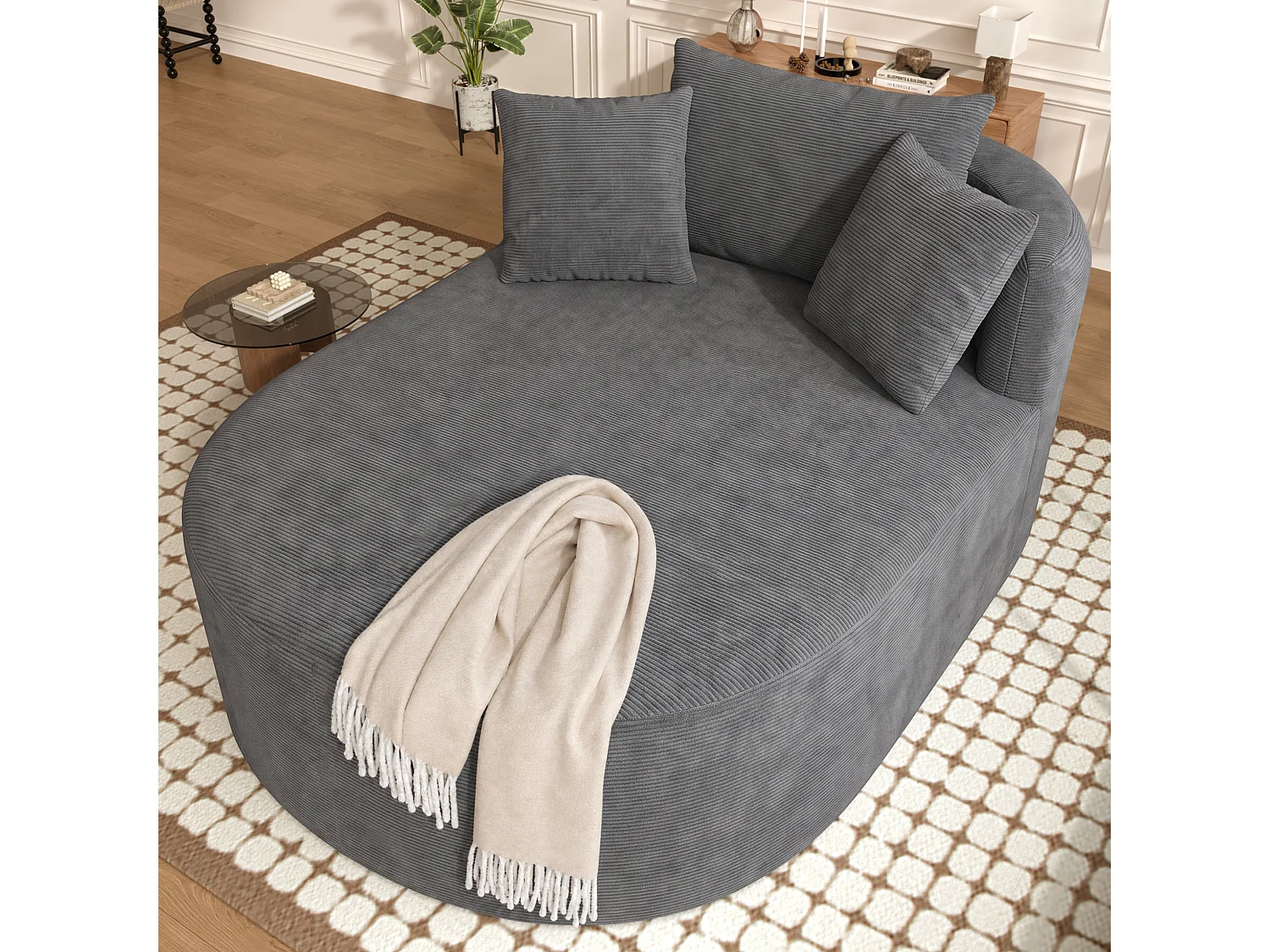 Fauteuil inclinable ovale - aucun assemblage requis - très élastique - velours côtelé - gris