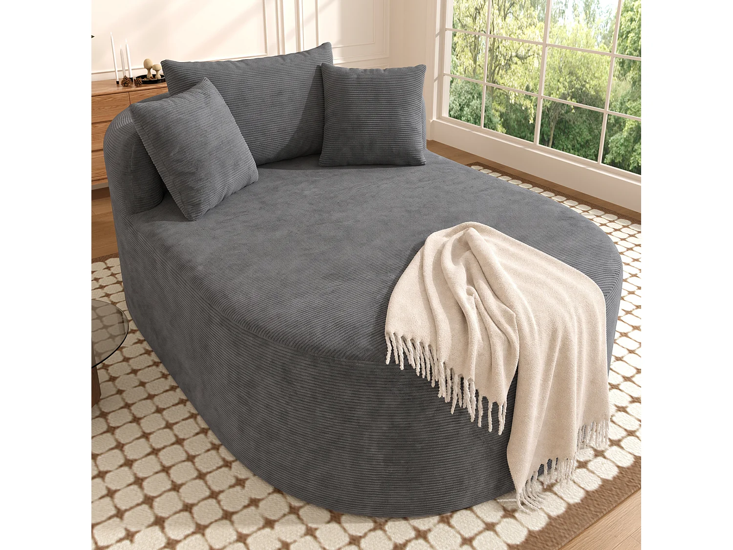 Fauteuil inclinable ovale - aucun assemblage requis - très élastique - velours côtelé - gris