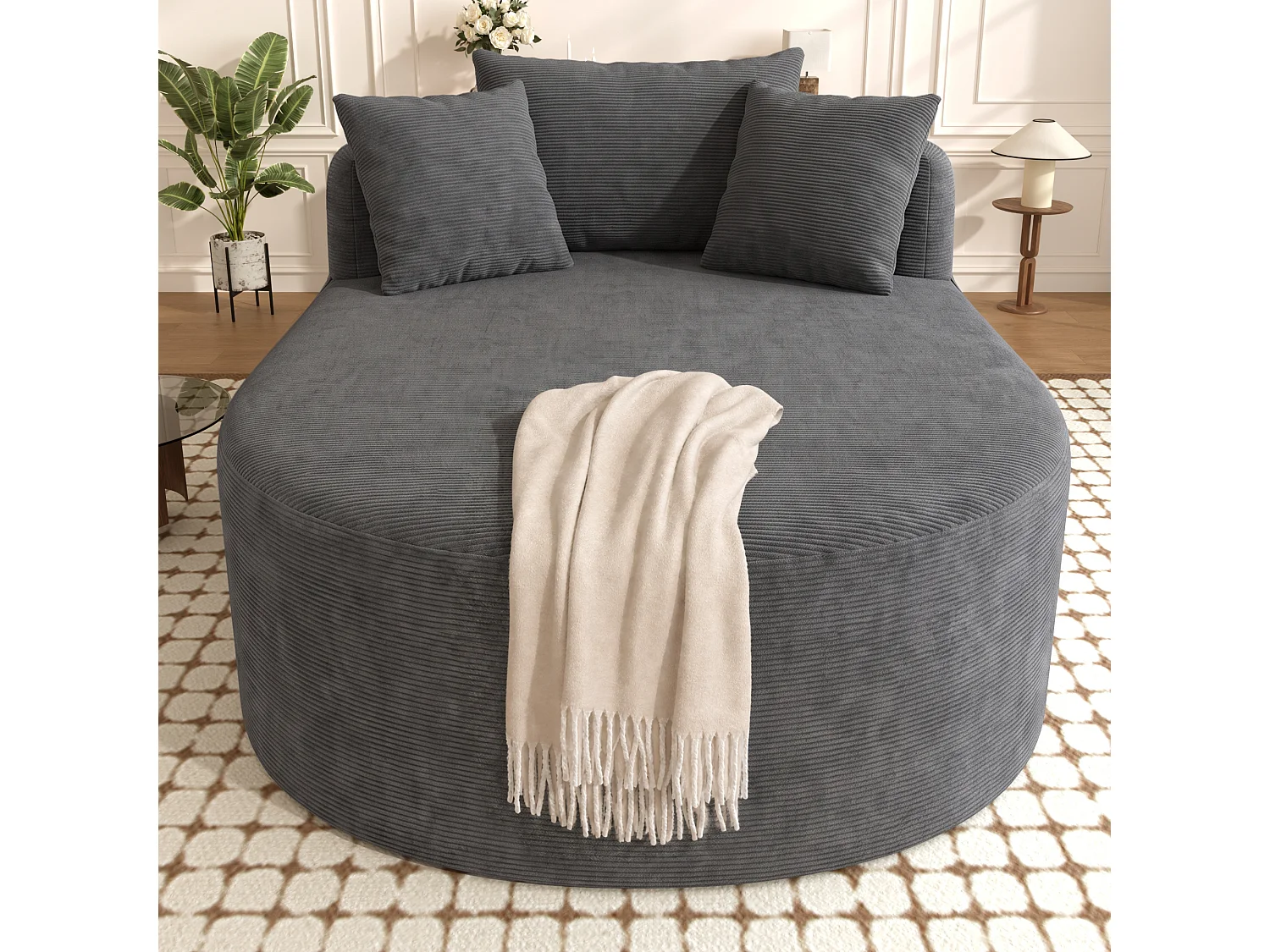 Fauteuil inclinable ovale - aucun assemblage requis - très élastique - velours côtelé - gris