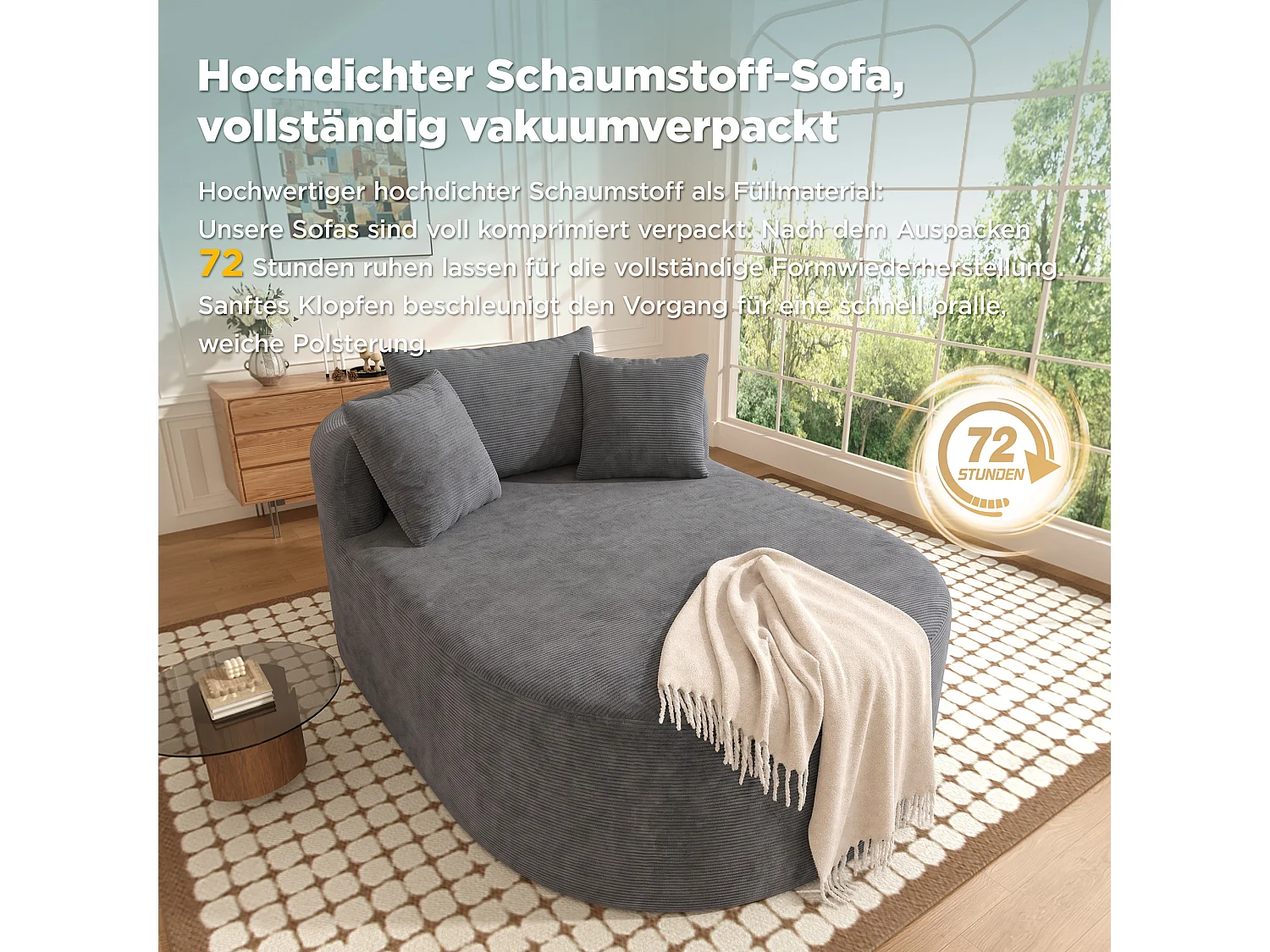 Fauteuil inclinable ovale - aucun assemblage requis - très élastique - velours côtelé - gris