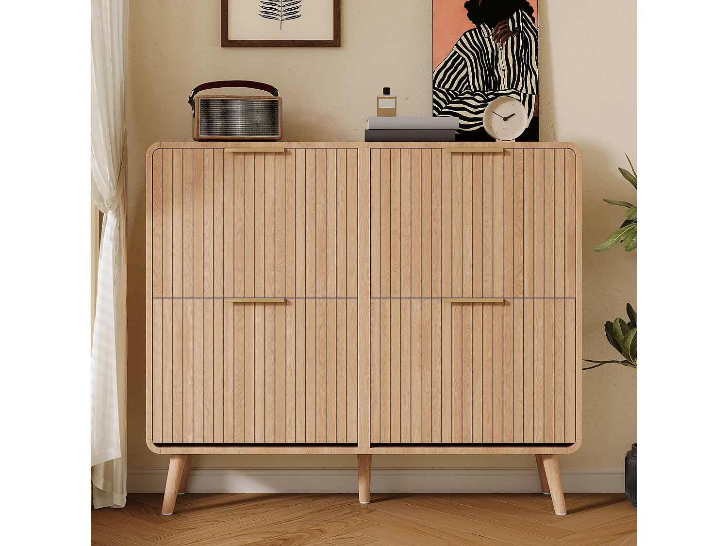 Skandinavisch Schoenmeubel 105x24x90cm - Opbergmeubel met Neerklapbare Deuren & Massieve Poten, Moderne Stijl - Bruin