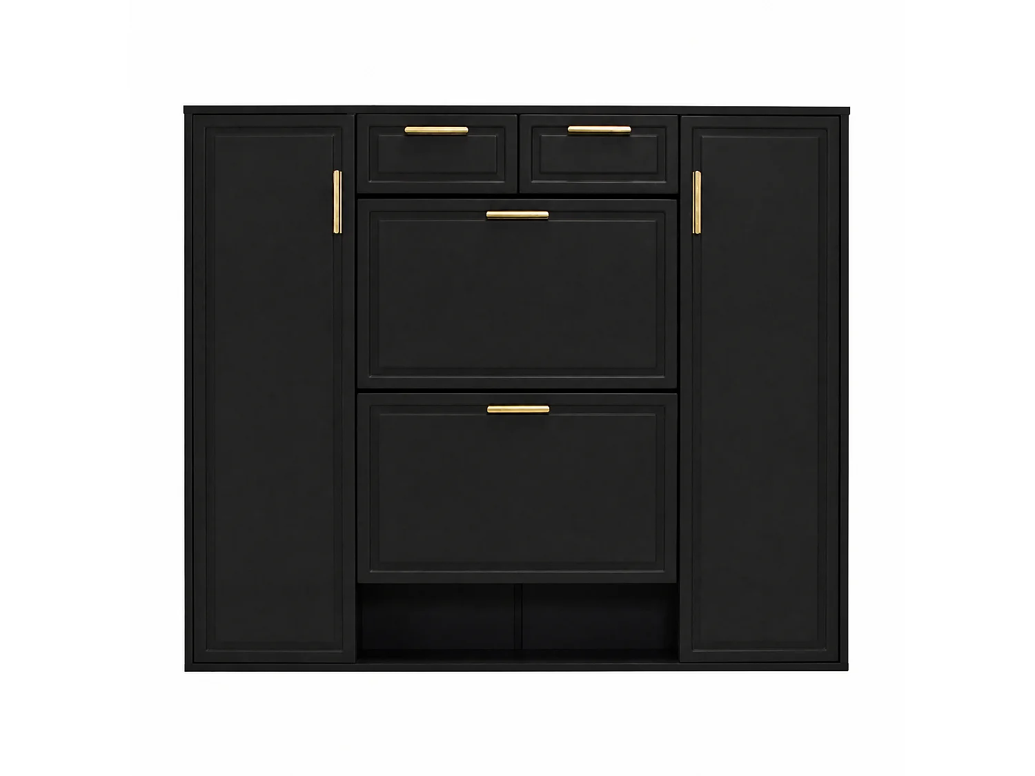 Meuble à chaussures avec 2 tiroirs et 4 portes - Etagères réglables - 95 x 24 x 107,5 cm - Panneaux de particules et métal - Noir