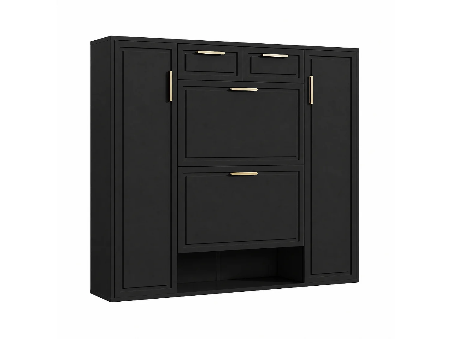 Meuble à chaussures avec 2 tiroirs et 4 portes - Etagères réglables - 95 x 24 x 107,5 cm - Panneaux de particules et métal - Noir