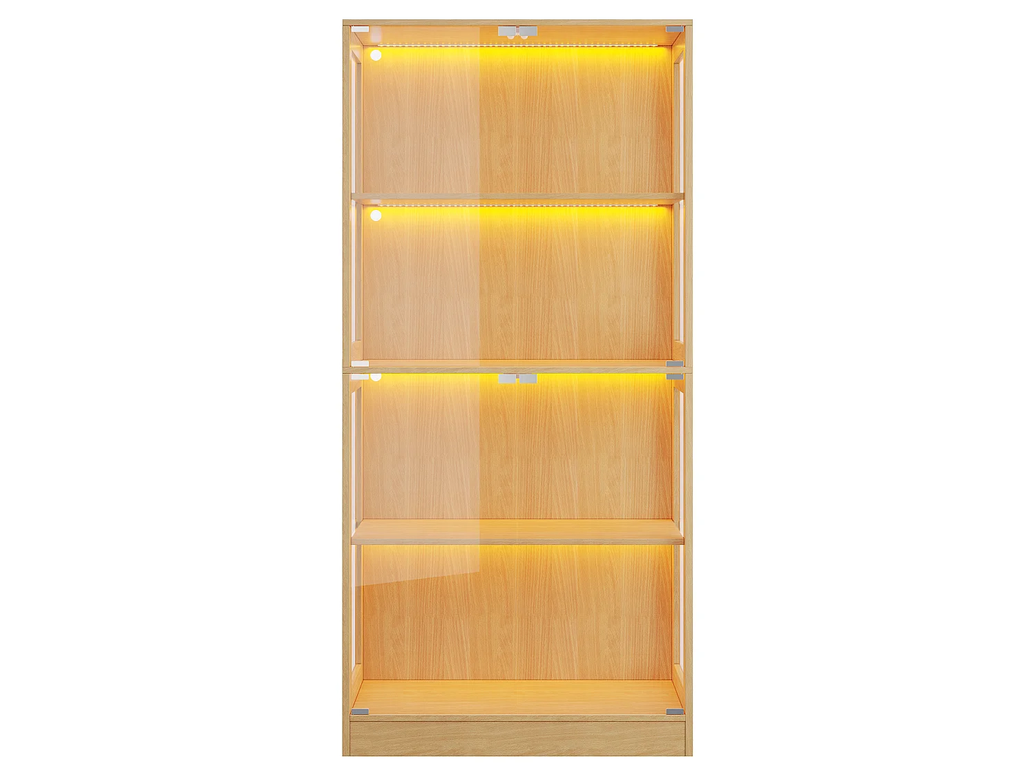 Vitrinskåp i glas 80x35x170 cm - LED-belysning - 4 glasdörrar och 4 förvaringshyllor - Finish i träimitation - Naturlig