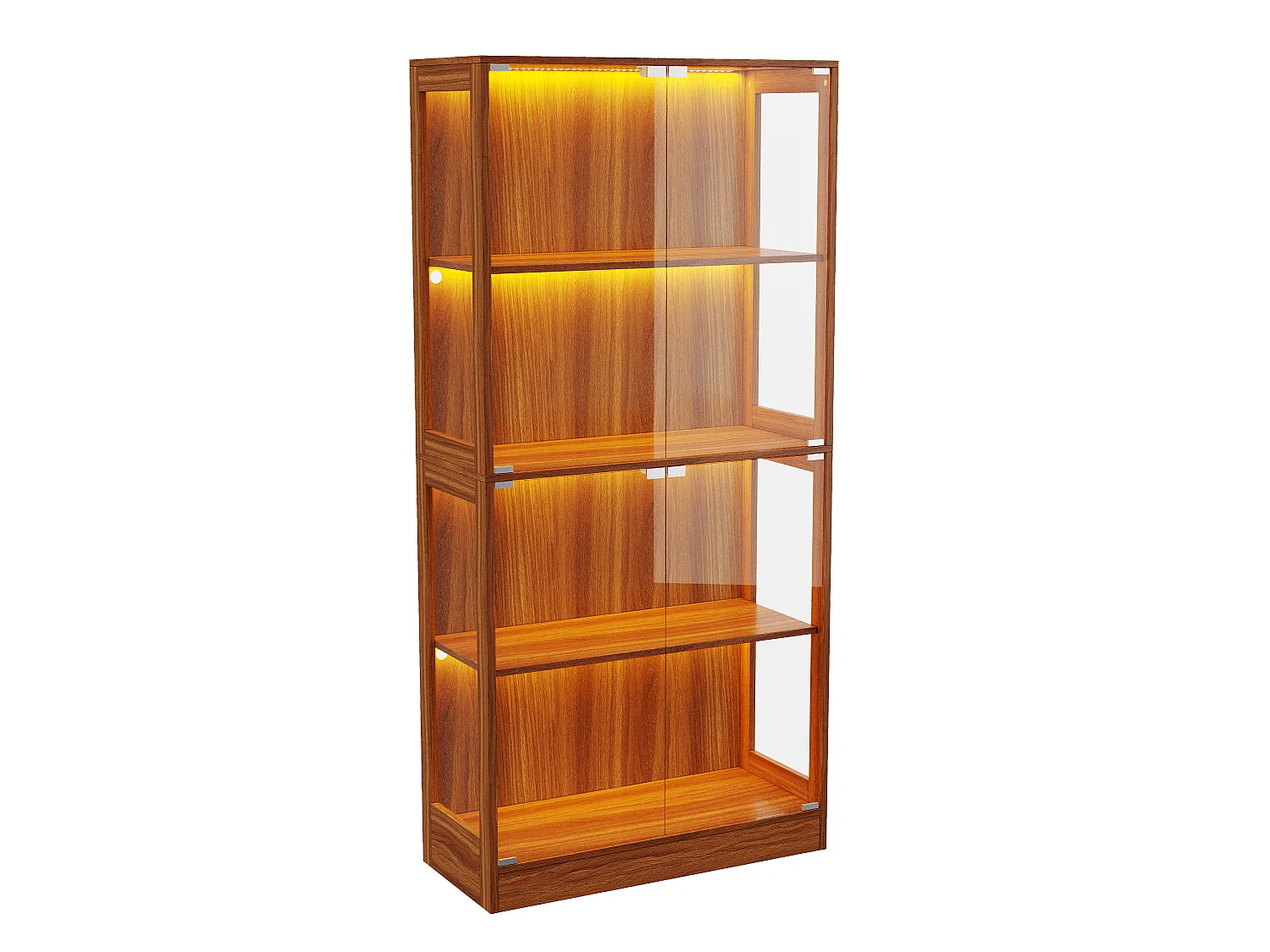 Vitrinskåp i glas 80x35x170 cm - LED-belysning - 4 glasdörrar och 4 förvaringshyllor - Finish i träimitation - Brun