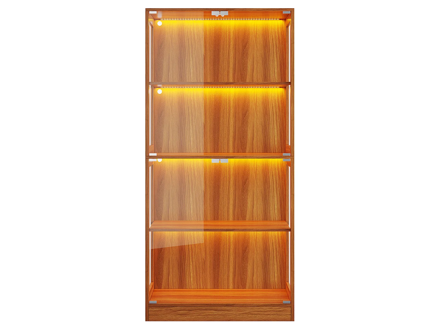 Vitrinskåp i glas 80x35x170 cm - LED-belysning - 4 glasdörrar och 4 förvaringshyllor - Finish i träimitation - Brun