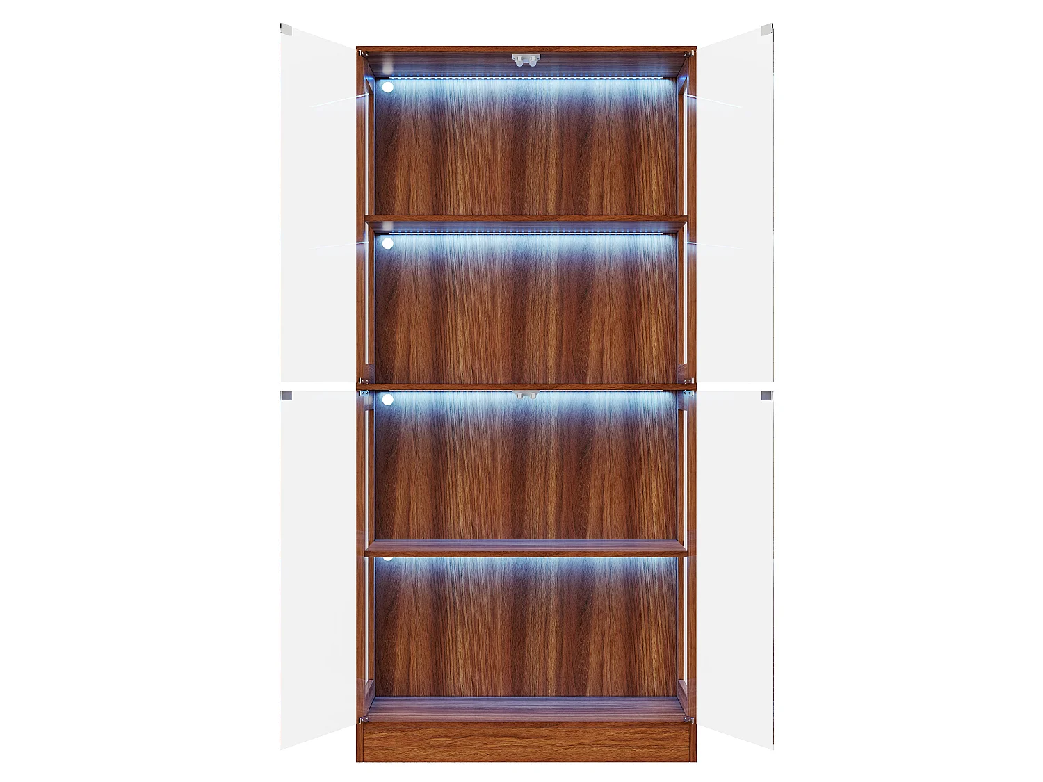 Vitrinskåp i glas 80x35x170 cm - LED-belysning - 4 glasdörrar och 4 förvaringshyllor - Finish i träimitation - Brun
