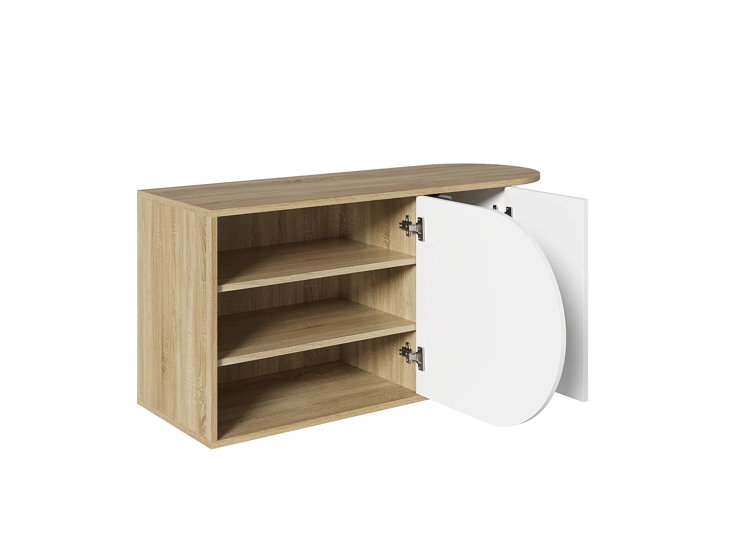 Meuble à chaussures avec 2 portes et 1 tiroir – 104 x 37 x 50 cm – Panneaux de particules – Blanc et bois naturel