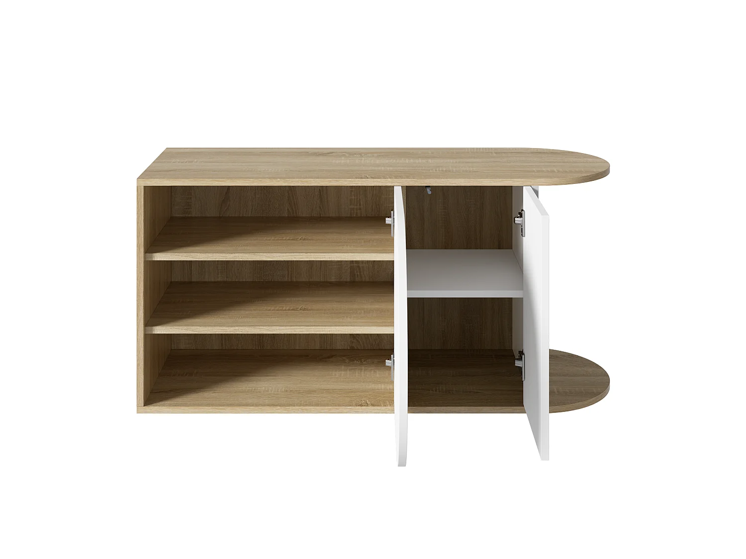 Meuble à chaussures avec 2 portes et 1 tiroir – 104 x 37 x 50 cm – Panneaux de particules – Blanc et bois naturel