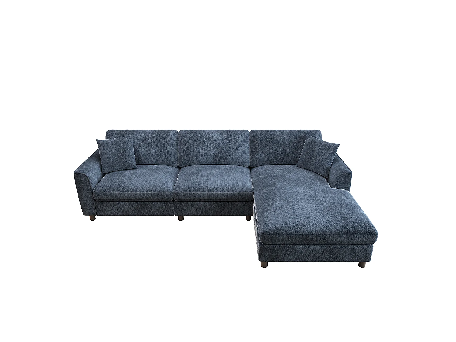 Hoekbank 3 zitplaatsen 256 × 137 × 79 cm - met chaise longue - kan links of rechts worden geplaatst - chenillestof - blauw