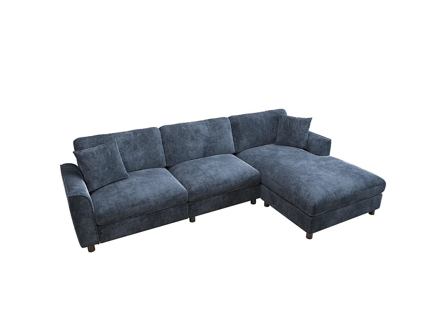 Hoekbank 3 zitplaatsen 256 × 137 × 79 cm - met chaise longue - kan links of rechts worden geplaatst - chenillestof - blauw