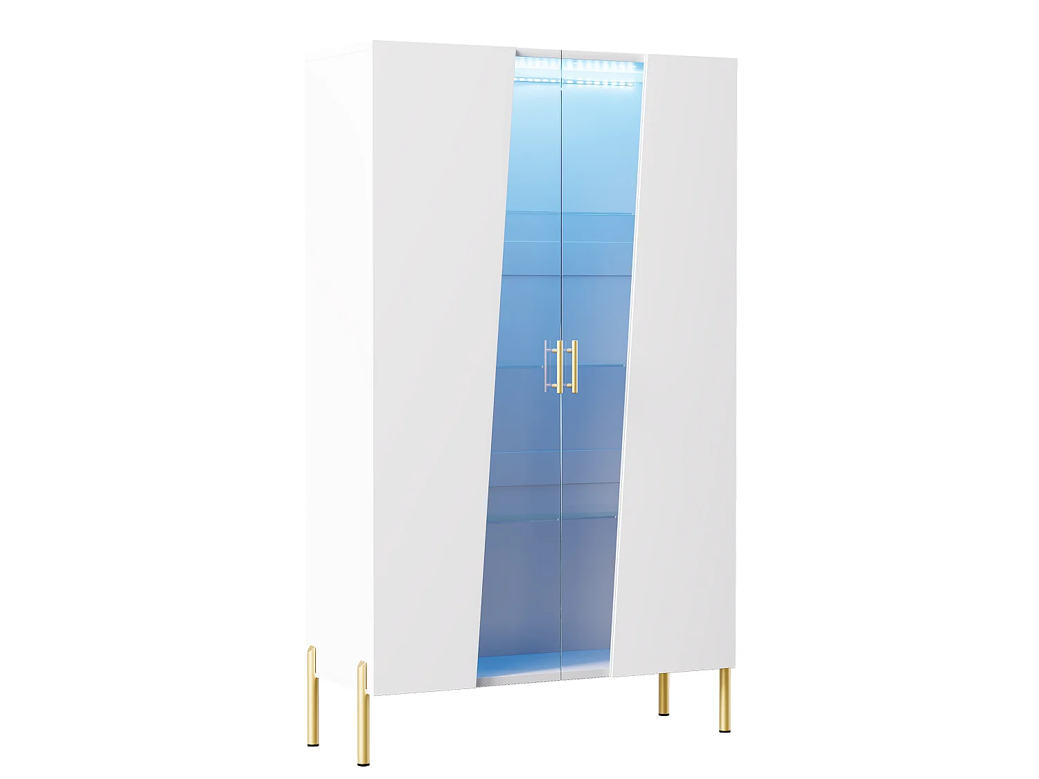 Vetrina in vetro 72x40x145 cm - con illuminazione LED - 2 ante e 3 ripiani in vetro - maniglie e base in metallo - bianco
