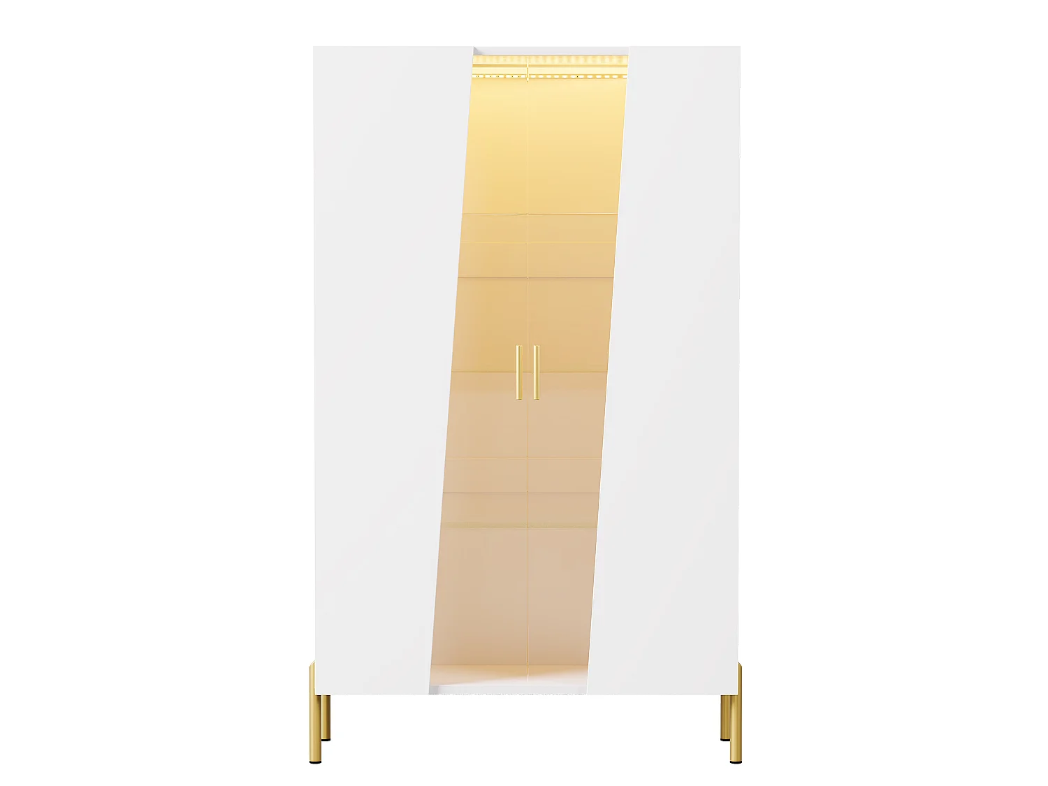 Vetrina in vetro 72x40x145 cm - con illuminazione LED - 2 ante e 3 ripiani in vetro - maniglie e base in metallo - bianco